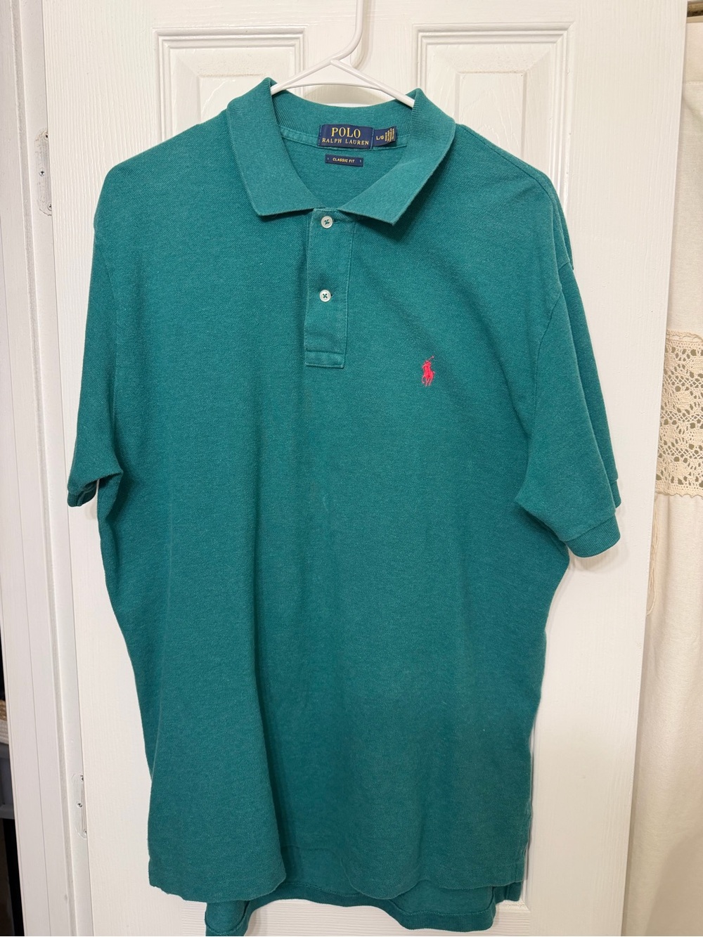 Ralph Lauren Teal Polo with Pink Pony Embroidery